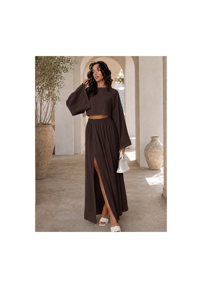 Unika Boutique Kadın Bluz Yırtmaçlı Etek Takım kahverengi
