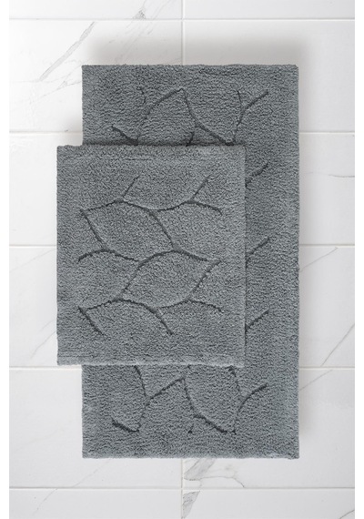 Lilly 2'li Pamuk Banyo Paspas Seti Yumuşak Dokulu Gri Yıkanabilir 60x100 + 60x50cm, Ll006g