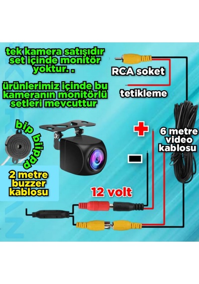 Nesne Tanıma Sesli İkaz Buzzer 170'' Açılı Park Kamerası 12 V