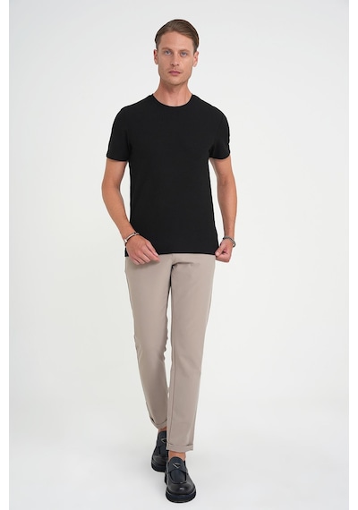 Efor Comfort Fit Bisiklet Yaka Fitilli Kısa Kol Siyah Tişört Ts 912 Siyah