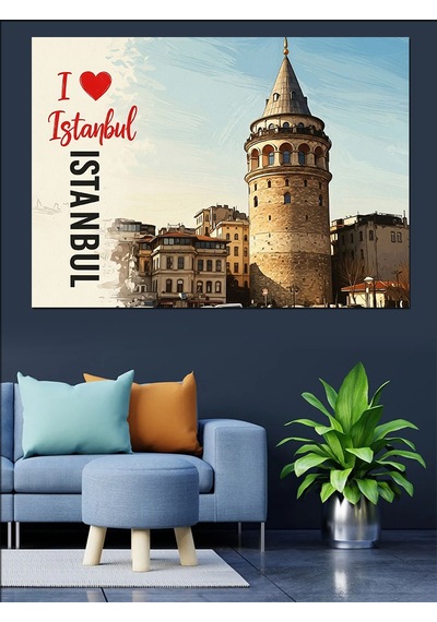 Galata Kulesi İstanbul Sevgisi Dekoratif Kanvas - Mdf Ahşap Tablo