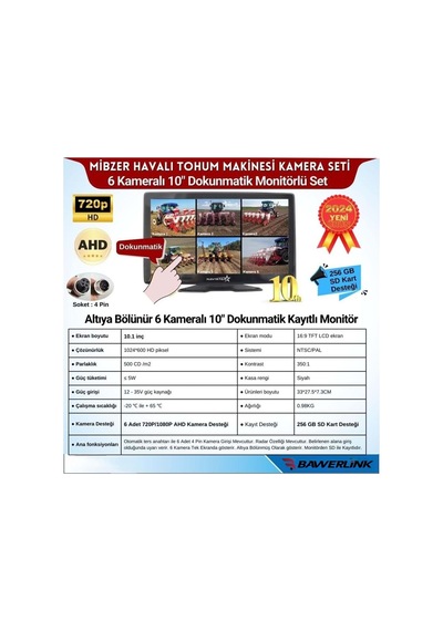 Bawerlink Bw-9160dvr 10"ınç Monitor 6 Kameralı Ahd Beyaz Ledli 1080p Mibzer Kayıtlı Kamera Seti