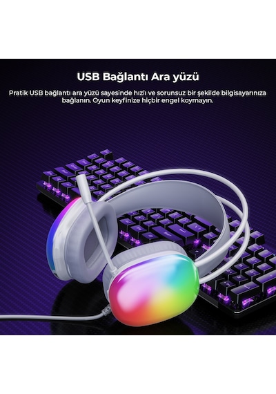 Lecoo HT409 USB Kablolu Mikrofonlu Kulak Üstü RGB Gaming Kulaklık