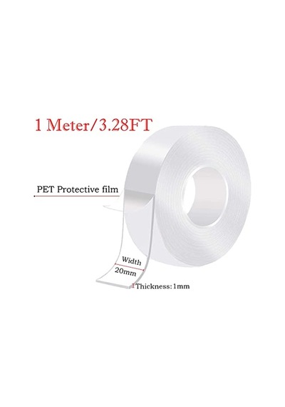 Orret Home Çift Taraflı Nano Bant Extra Güçlü Yeniden Kullanılanilir Silikon Bant Şeffaf 1 Metre 10
