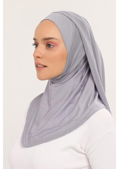 Altobeh Hazır Lüks Pratik Hijablı Şifon Şal Gri