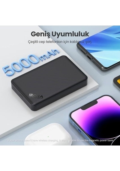 Gar276 5000 Mah Manyetik Kablosuz Type-c Girişli Taşınabilir Powerbank - Siyah