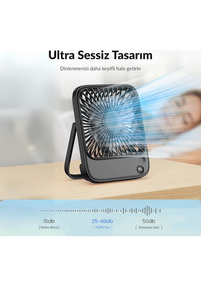 Warmco D2 5000mah Şarjlı Masaüstü Vantilatör Dijital Göstergeli Taşınabilir Ultra İnce Soğutucu Fan Pembe