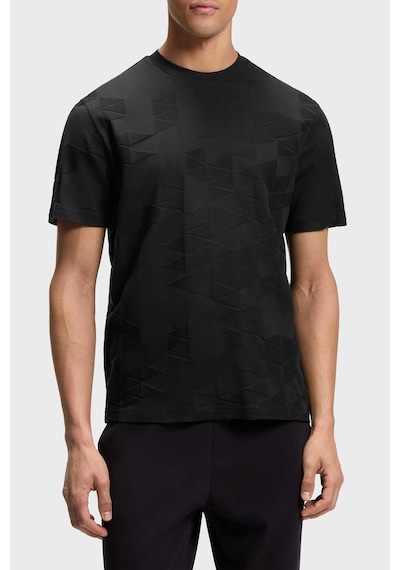 Boss Jakarlı % 100 Pamuk Bisiklet Yaka T Shirt Erkek T Shirt 50563981 001 Siyah