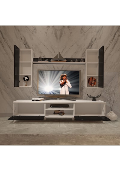 Decoraktiv Eko 5d Mdf Dvd Retro Tv Ünitesi Tv Sehpası Beyaz - Siyah