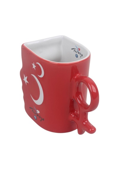 Ay Yıldız Ruh İkizi Tasarımlı Türk Bayraklı 2li Porselen Kupa Fincan Seti 250 Ml Büyük Boy Kırmızı - Beyaz