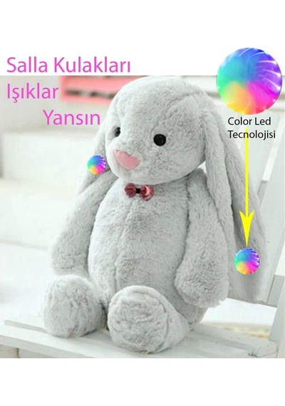 Led Işıklı, Uyku Arkadaşı Uzun Kulak Bunny Peluş Tavşan 65cm Gri Genel