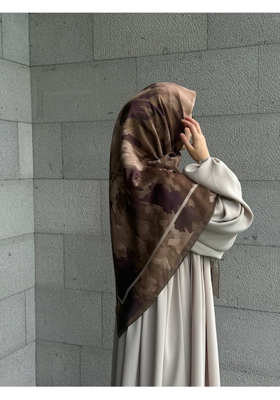 Qalortex Scarf Pamuklu Soft Luna Desen Eşarp-kahve/mürdüm Kahve-Mürdüm