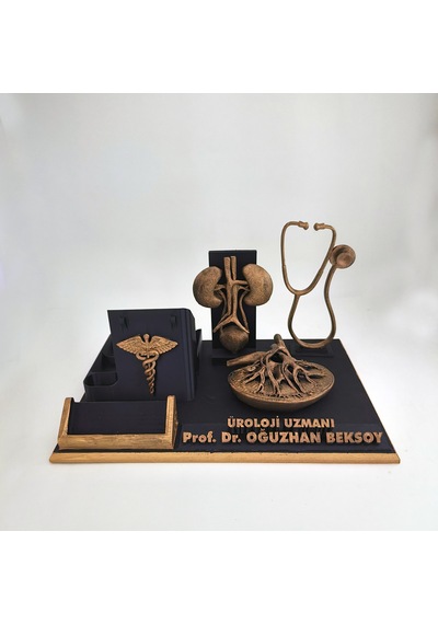 Kişiye Özel Üroloji Doktoru Masa İsimliği Ve Kartvizitlik Gold - Siyah