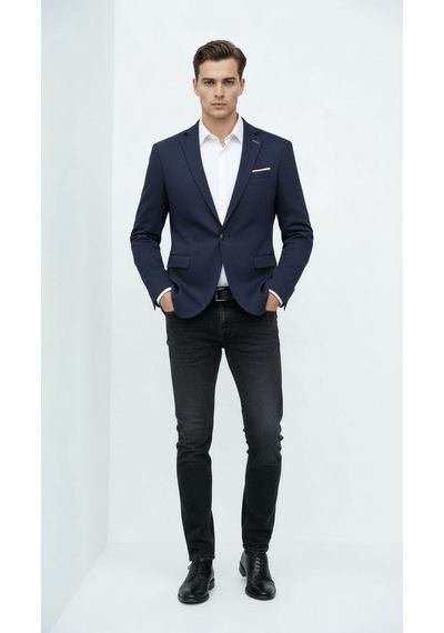 Plus Scorpion Lacivert Erkek Slim Fit Tek Düğmeli Blazer Ceket Şık Dokulu Kumaş, Astarli, Günlük Ve Ofis Kombinlerine Uygu Lacivert