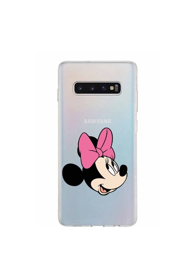 Samsung Galaxy Uyumlu S10 Plus Kapak Minnie Mouse Tasarımlı Şeffaf Silikon Kılıf Şeffaf