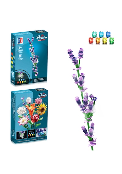 Renkli Işıklı Blok Çiçek - Lavanta