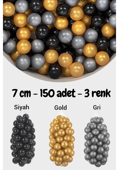 7 Cm Top Havuzu Topu 150 Adet Gold, Gümüş, Siyah