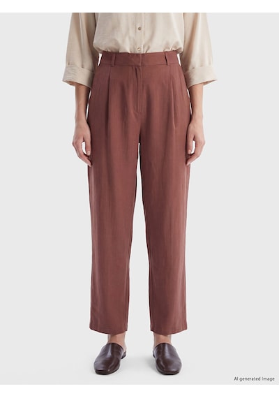 Lcw Comfort Kahverengi Geniş Paça Pileli Kadın Kumaş Pantolon