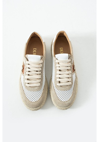 Dericia Shoes Bloom Hakiki Deri Günlük Rahat Kadın Sneaker Bej