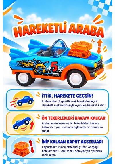 Eğlenceli Araba İt Gitsin Mekanizmalı Ön Tekerleri Kalkan 12 Cm Haraketli Aksesuarlı Oyuncak Araba