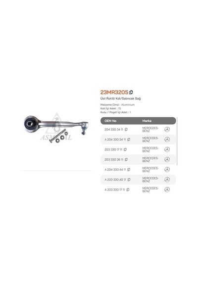 Asmetal 23mr3205 Salıncak Alüminyum Cıvatalı Ön Sağ 2033301711