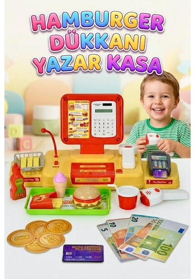 Hamburger Dükkanım Işıklı Sesli Barkod Okuyuculu Tartılı Pos Makineli Hesap Makineli Oyun Seti