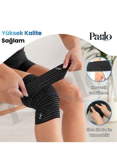 Parlo Siyah Elastik Bandaj 3 Lü Set 10-15-20 Cm %300 Esnek, 4,5 M Ye Kadar Uzayan, Metal Kancalı Bandaj Seti
