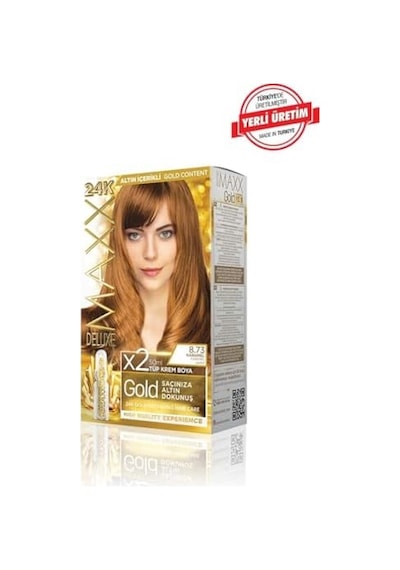 Serisi 24k Altın Parçacıklı Serum İle 1 Kutu 2 X 50 Ml Ve Geliştiriciler Saç Boyası Karamel 8.73