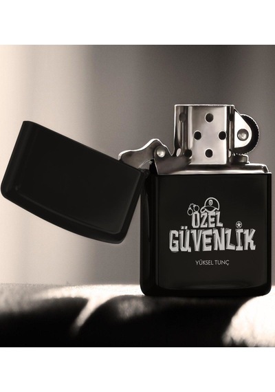 Kişiye Özel Mesleki Özel Güvenlik Benzinli Siyah Metal Çakmak - 1