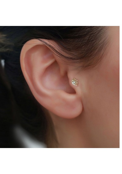 14 Ayar Altın Kirpik Göz Tragus Piercing Sarı