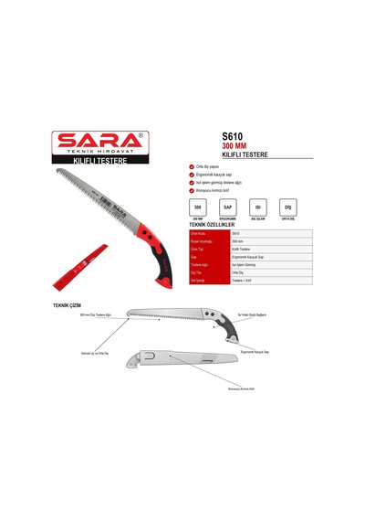Sara S610 300 Mm Kılıflı Testere Ergonomik Kauçuk Saplı
