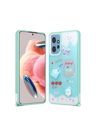 Noktaks - Redmi Note 12 4g Uyumlu Kılıf Parlayan Simli Kabartma Figürlü Cevze Kapak - Beyaz - T31386