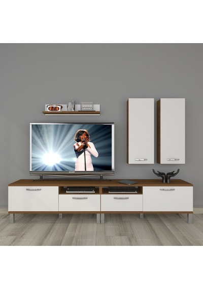 Decoraktiv Eko 5220d Mdf Krom Ayaklı Tv Ünitesi Tv Sehpası Ceviz - Beyaz