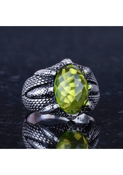 Sterling Gümüş Pençe Yüzük, Yaratılmış Peridot Taşı İle Gümüş