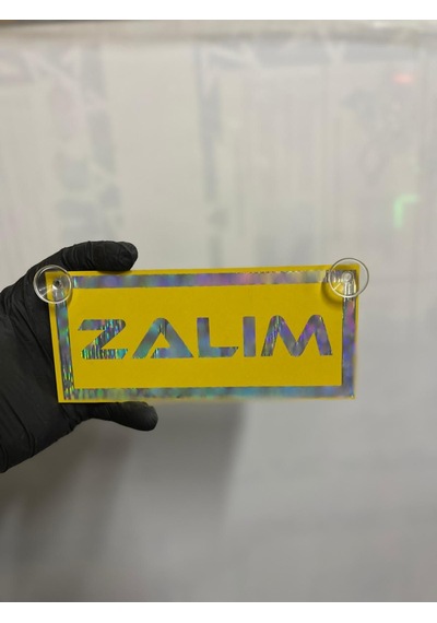Sarı Renk Üzeri Hologram Renk Zalım Yazılı Vantuzlu Cam Süsü