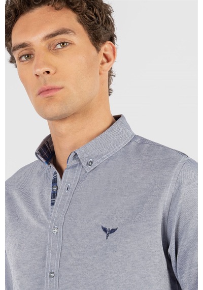 Tudors Slim Fit Dar Kesim Uzun Kol Erkek Gömlek-23452 Gri