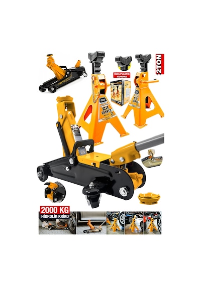 Proseri Kaymaz 2000kg/2ton Sehpa Tip Kriko Standı + 2000kg/2ton Tekerlekli Arabalı Krikogaraj Kit