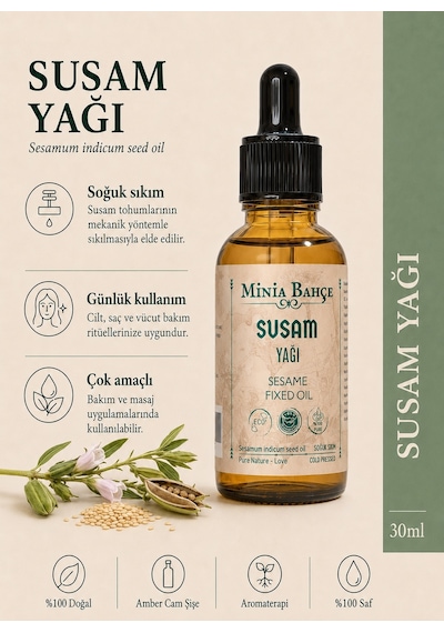 Minia Bahçe Bitki Ve Sanat Atölyesi Susam Yağı Soğuk Sıkım Sabit Yağ 30 ML