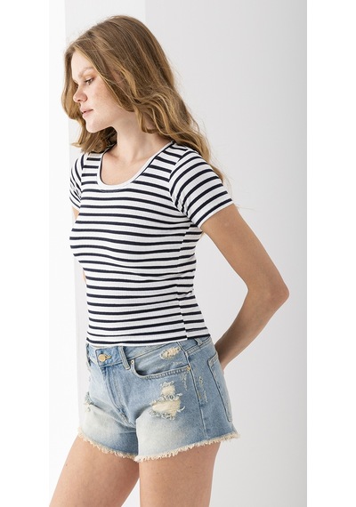 Giysa Kadın Bisiklet Yaka Çizgili Basic Body Lacivert - 25509 Lacivert