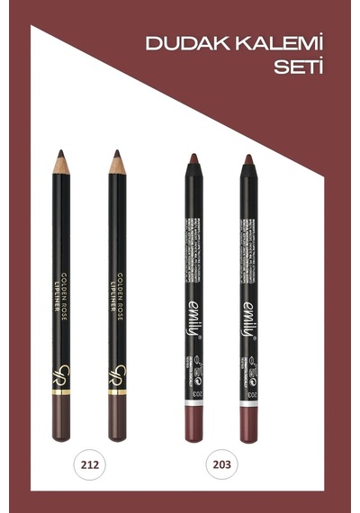 Emily Long Lasting No:203 X2 Ve Lipliner No:212 X2 Dudak Kalemi Seti Diğer