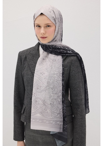 Mirsoy Scarf Eftelya Pamuk Etnik Desen Şal Gri