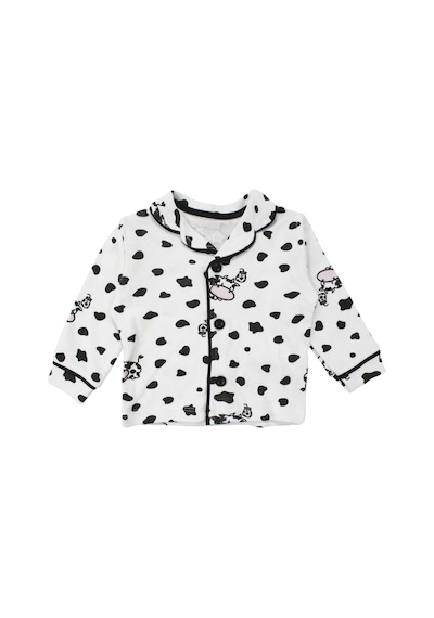 Bebegen Unisex Ekru Siyah İnek Desenli Kruvaze Yaka Pijama Takımı Çok Renkli