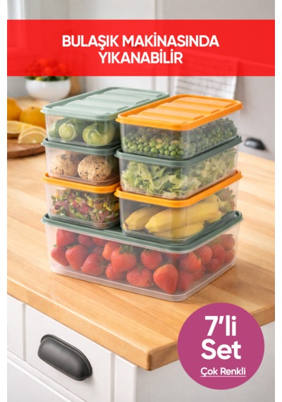 Vinoa 7'li 1x3.5 Litre + 6x1.65 Litre Bpa Free Mikrodalga Ve Difrize Uygun Yıkanabilir Saklama Kabı Çok Renkli