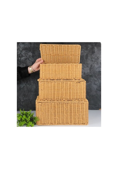 Rattan 3'lü Kapaklı Sepet Kahverengi - 637436681 Kahverengi - 637436681 Kahverengi