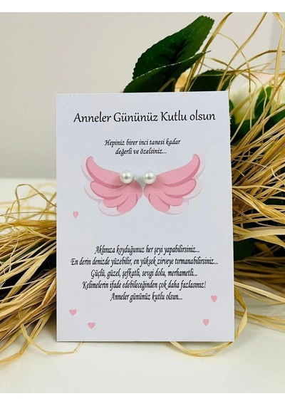 20 Adet Melek Kartlı İnci Küpe - Anneler Günü Hediyesi - Anneler Krem