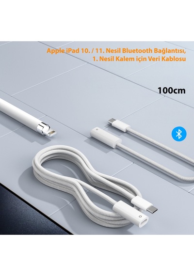 Apple Uyumlu iPad 10. / 11. Nesil Bluetooth Bağlantısı, 1. Nesil Kalem İçin Veri Kablosu 100cm