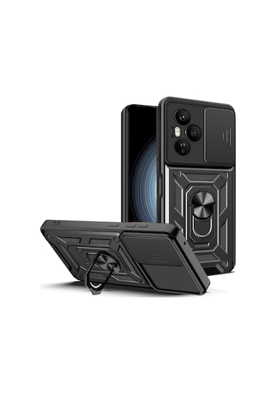 Fibaks Honor 400 Pro 5G Uyumlu Uyumlu Kılıf Kamera Korumalı Sürgülü Yüzüklü Armor Military Tank Koruyucu Kapak