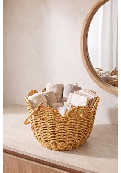 Rattan Hasır Dekoratif Kulplu Organizer Sepet - M-1687