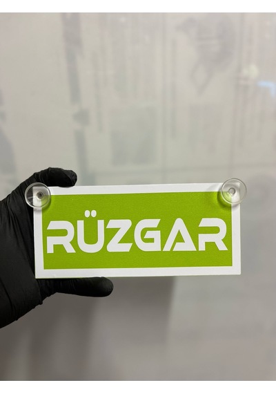 Yeşil Renk Üzeri Beyaz Renk Rüzgar Yazılı Vantuzlu Cam Süsü
