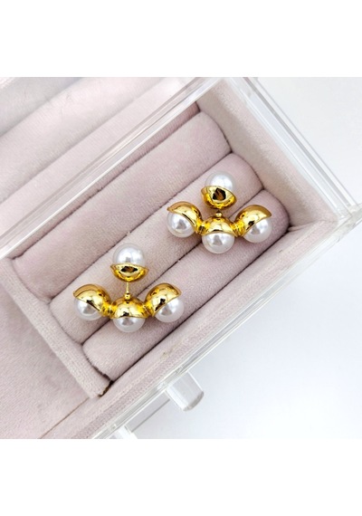 Özel Seri İkili Kullanımlı Üçlü Top İnci Küpe Gold